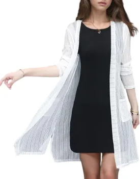 FindThy Womens Long Sleeve Sheer Cardigan Open Front Kimono Summer Cover Up Lace Shrug