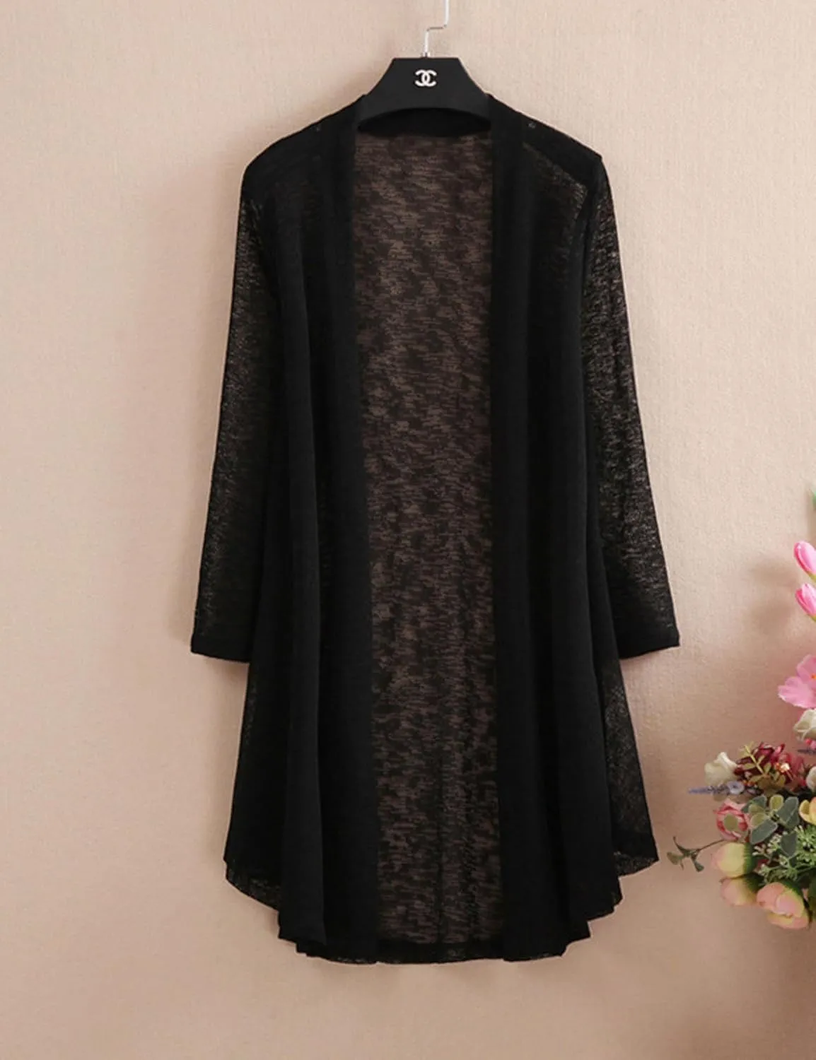 FindThy Womens Long Sleeve Sheer Cardigan Open Front Kimono Summer Cover Up Lace Shrug