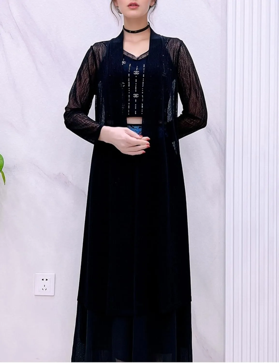 FindThy Womens Long Sleeve Sheer Cardigan Open Front Kimono Summer Cover Up Lace Shrug