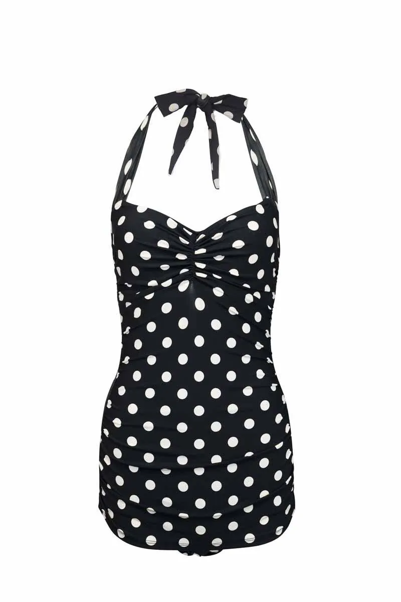 Forluna Black and White Polka Dot Swimsuit