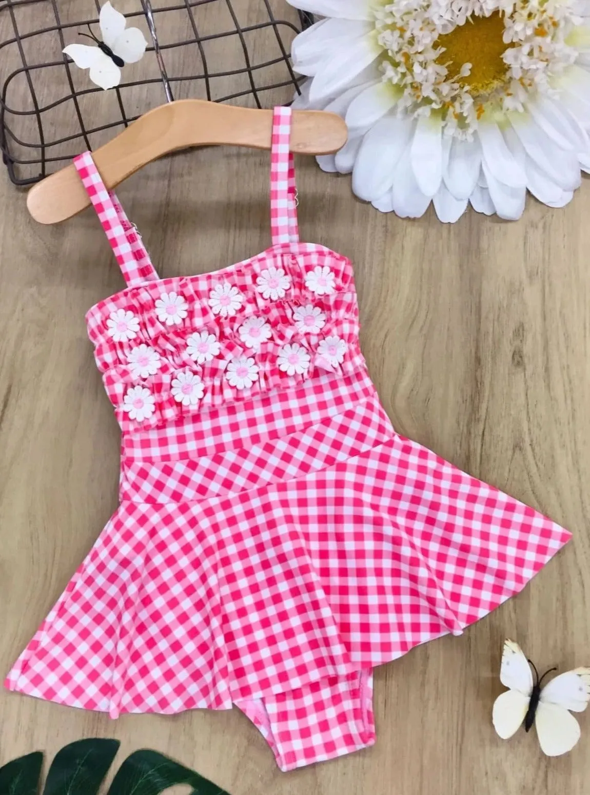 Girls Butterflies Love Daisies One Piece Swimsuit