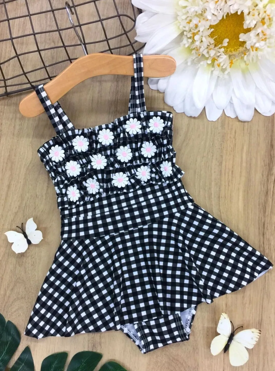 Girls Butterflies Love Daisies One Piece Swimsuit