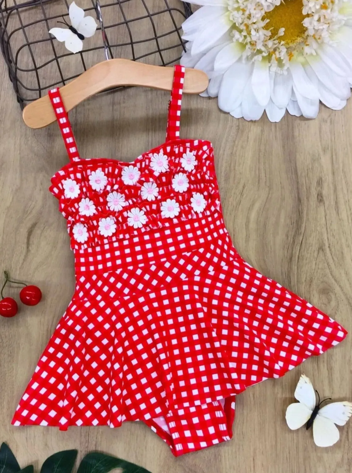 Girls Butterflies Love Daisies One Piece Swimsuit