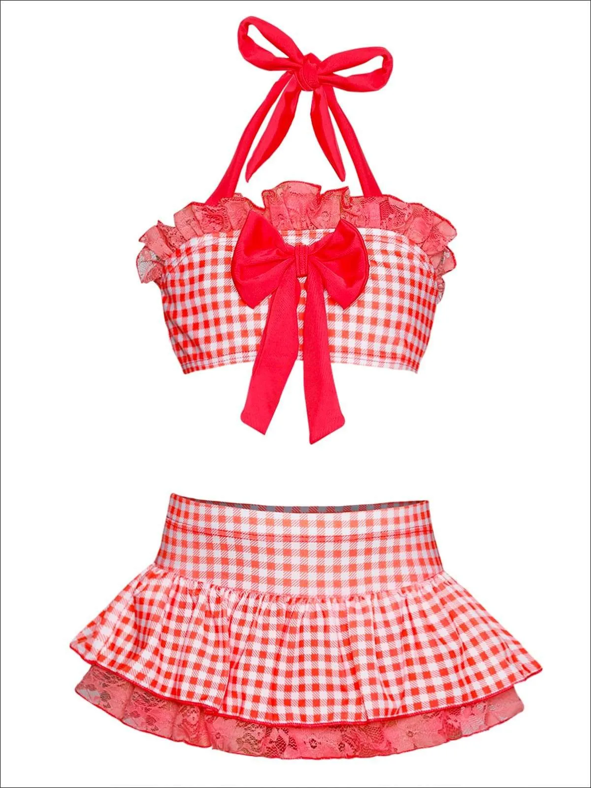 Girls Plaid Princess Two Piece Swimsuit