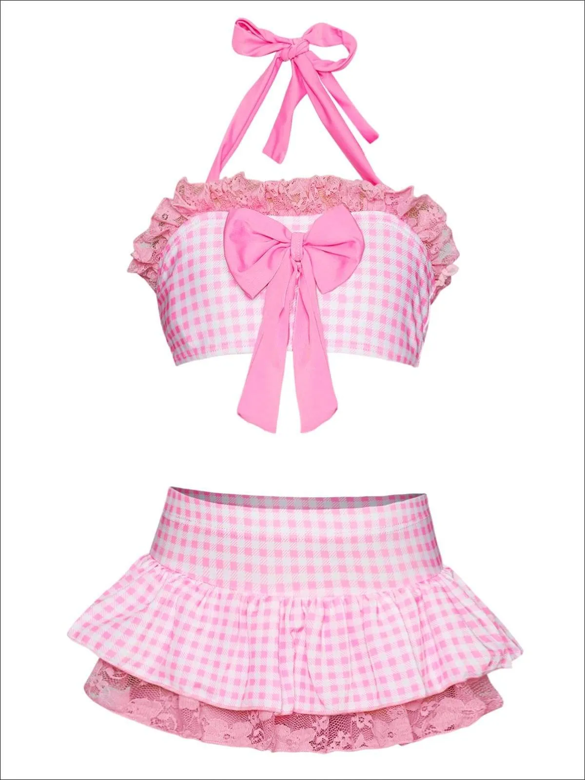 Girls Plaid Princess Two Piece Swimsuit