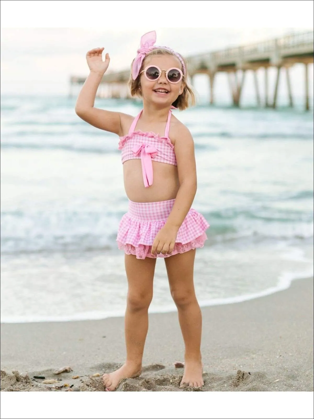 Girls Plaid Princess Two Piece Swimsuit