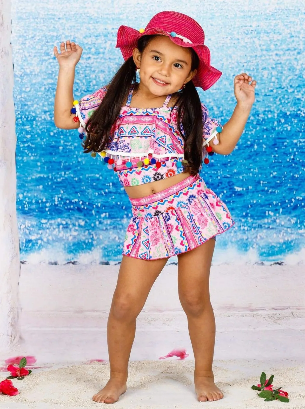 Girls Pom Pom Party Two Piece Swimsuit