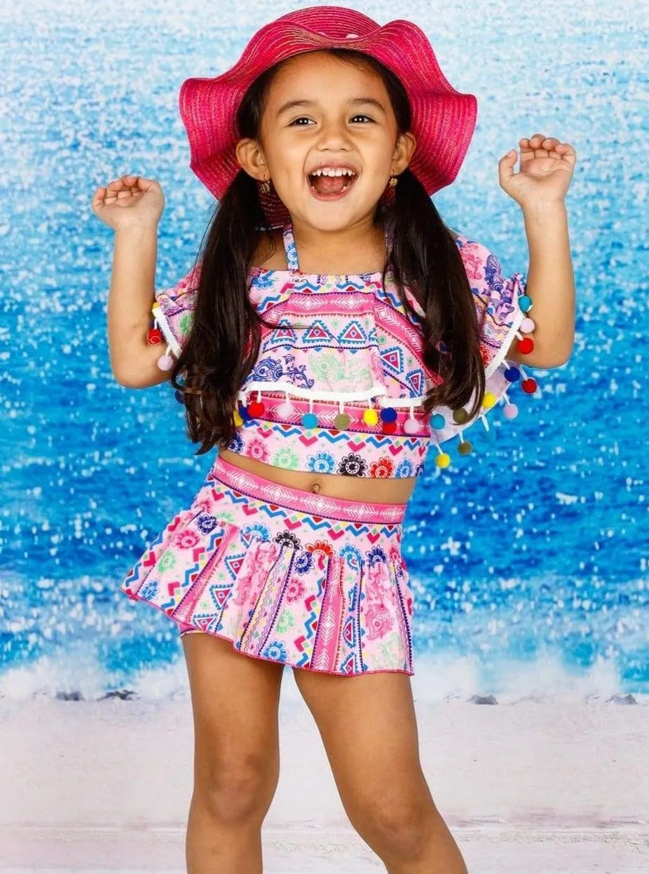 Girls Pom Pom Party Two Piece Swimsuit