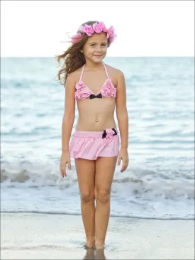 Girls Skirted Two Piece Swimsuit with Floral Detail