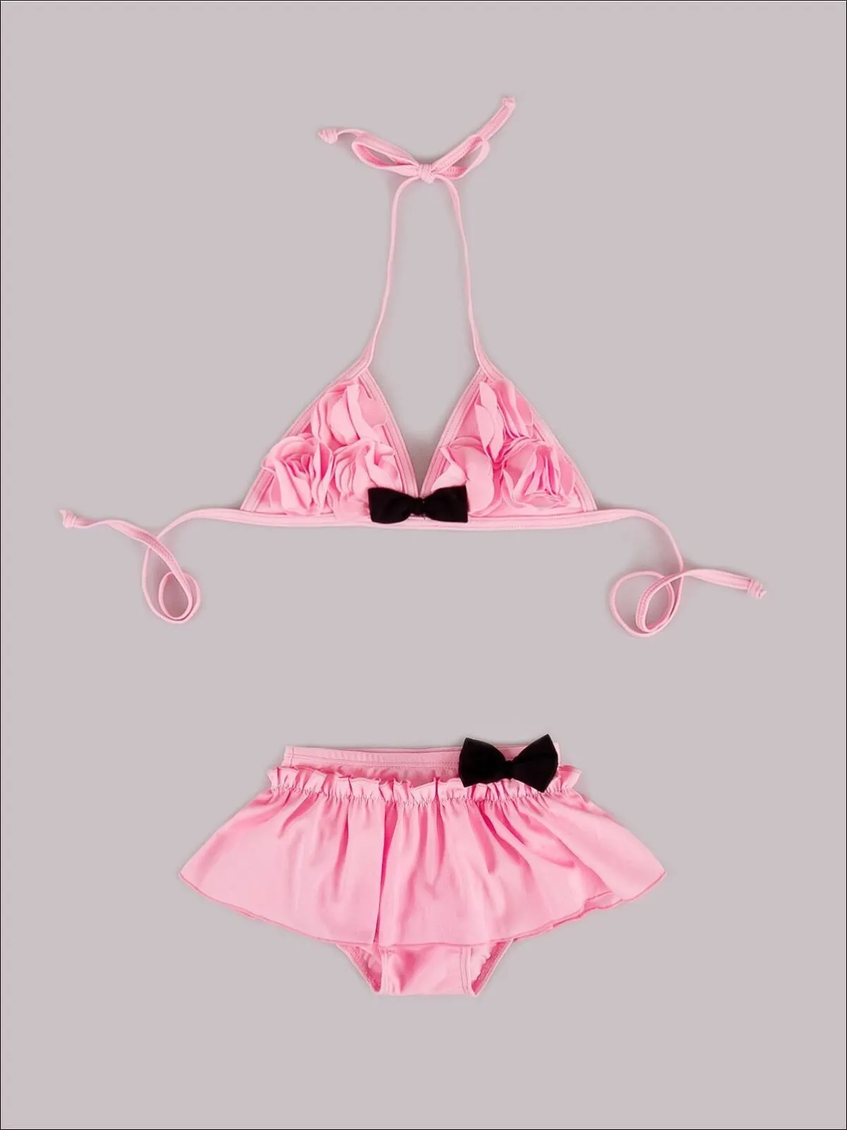 Girls Skirted Two Piece Swimsuit with Floral Detail