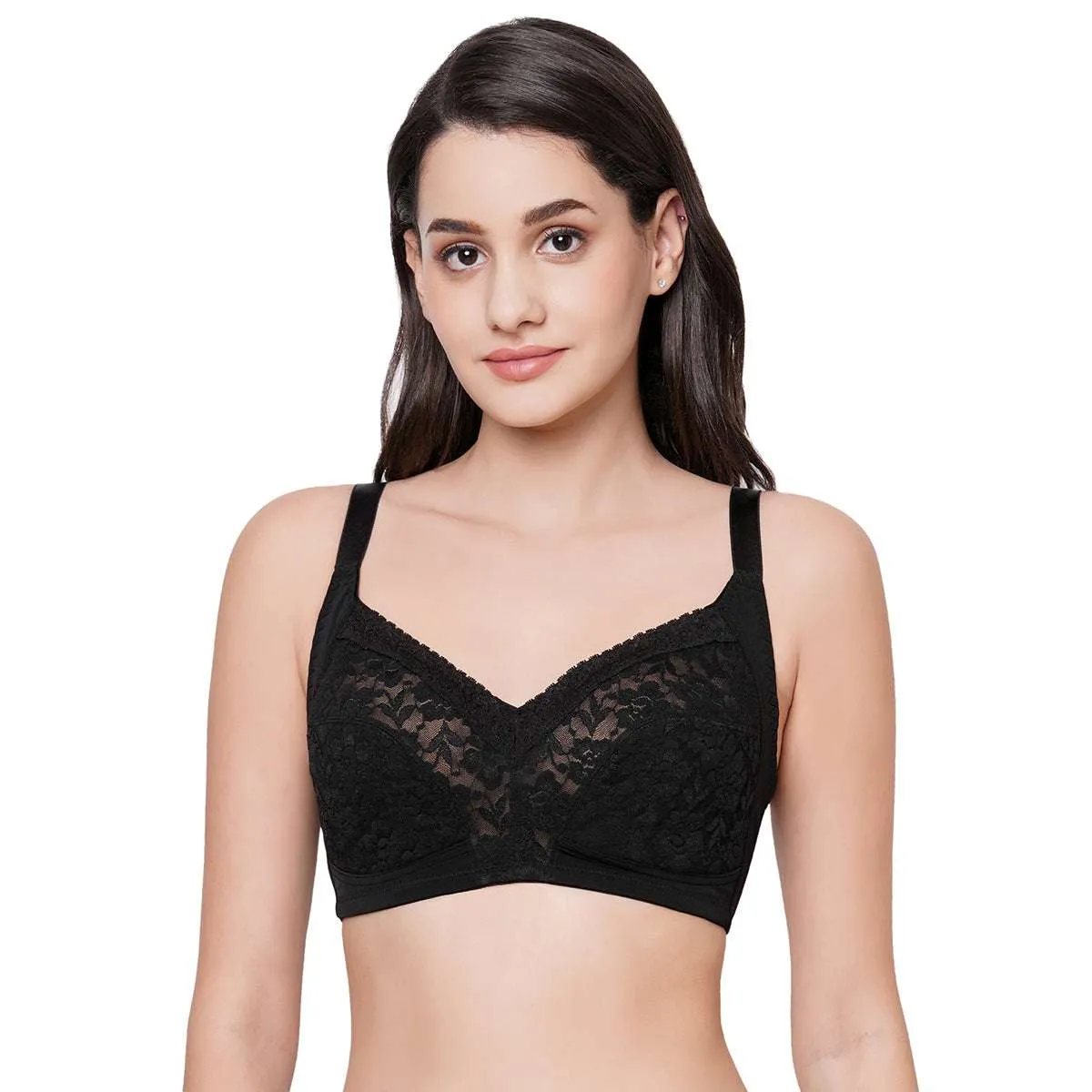 Grace Non-Padded Non-Wired Full Coverage Plus Size Bra - Black