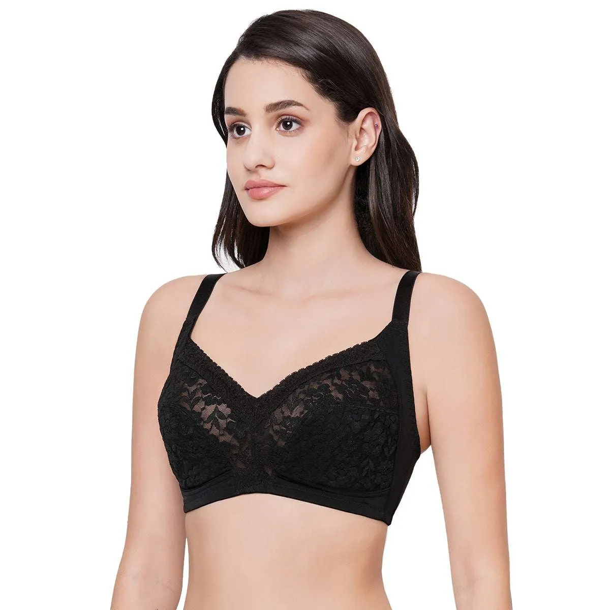 Grace Non-Padded Non-Wired Full Coverage Plus Size Bra - Black