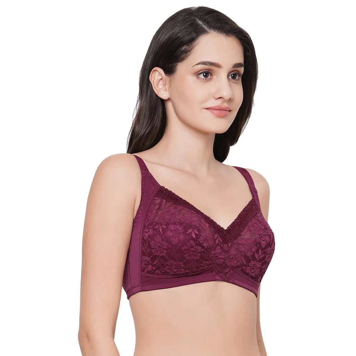 Grace Non-Padded Non-Wired Full Coverage Plus Size Bra - Maroon