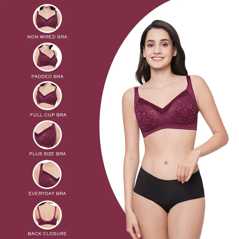 Grace Non-Padded Non-Wired Full Coverage Plus Size Bra - Maroon
