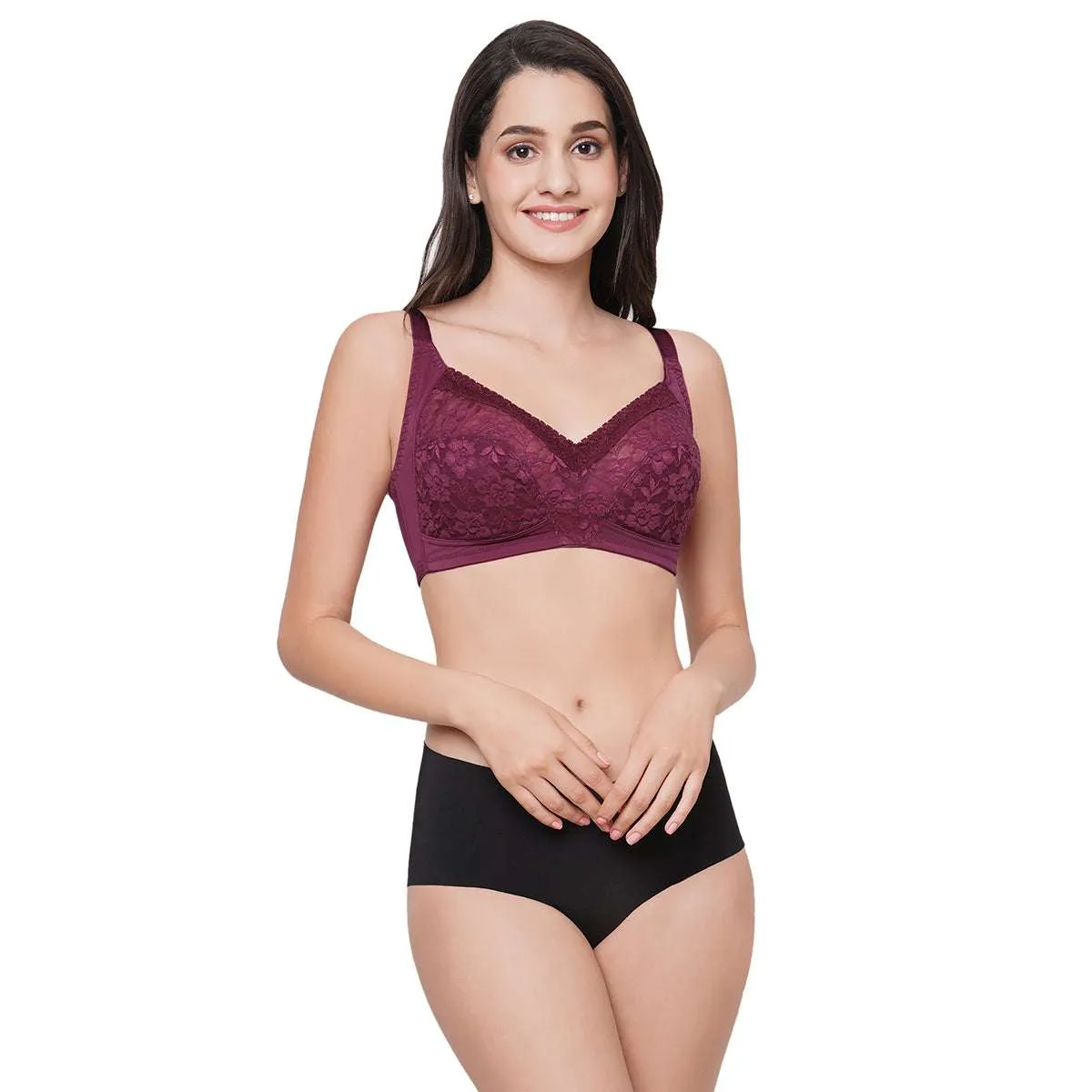 Grace Non-Padded Non-Wired Full Coverage Plus Size Bra - Maroon