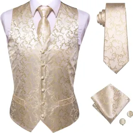 Hi-Tie Silk Mens Suit Vest and Tie Set Paisley Floral Jacquard Formal Dress Waistcoat For Tuxedo Wedding Party Business