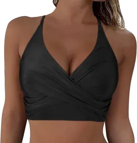 Hilor Women's Push Up Bikini Tops Underwire Swimsuit Top Sexy V Neck Bikini Bathing Suit Swim Tops