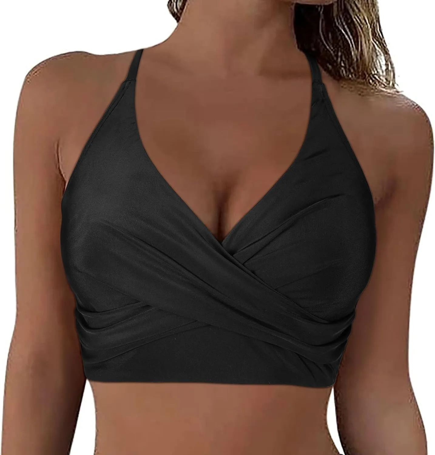 Hilor Women's Push Up Bikini Tops Underwire Swimsuit Top Sexy V Neck Bikini Bathing Suit Swim Tops