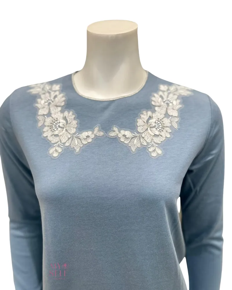 Iora Lingerie Powder Blue Lace Applique Modal Pajamas Set