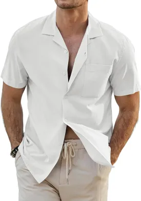 JMIERR Mens Linen Shirts Casual Short Sleeve Button Down Shirts Wrinkle Free Vacation Beach Summer Tops