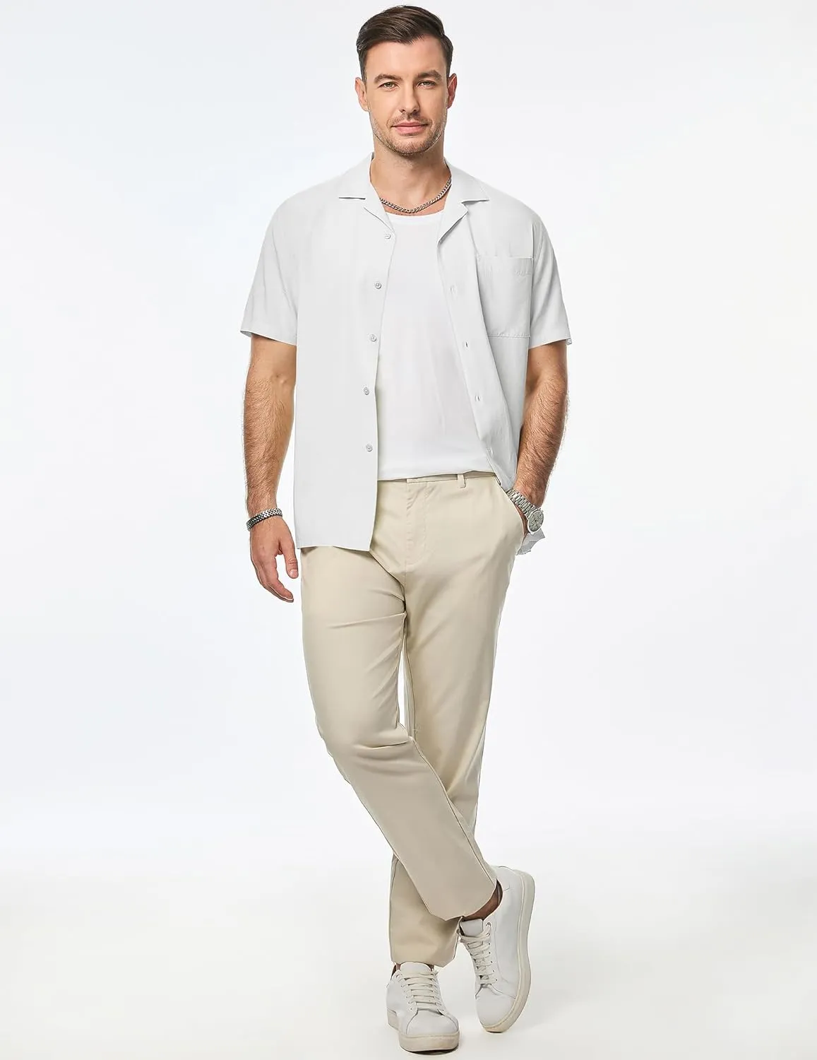 JMIERR Mens Linen Shirts Casual Short Sleeve Button Down Shirts Wrinkle Free Vacation Beach Summer Tops