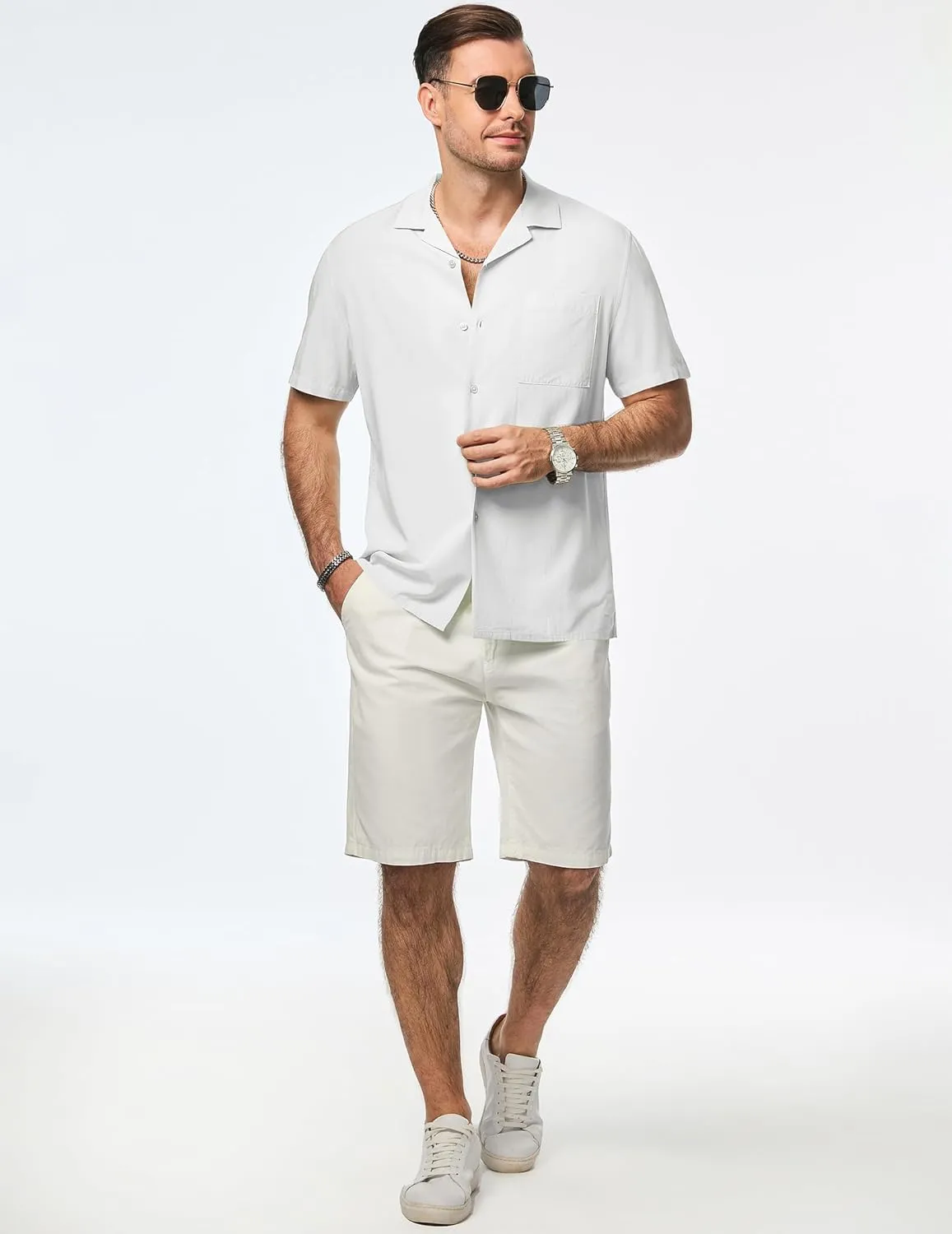 JMIERR Mens Linen Shirts Casual Short Sleeve Button Down Shirts Wrinkle Free Vacation Beach Summer Tops