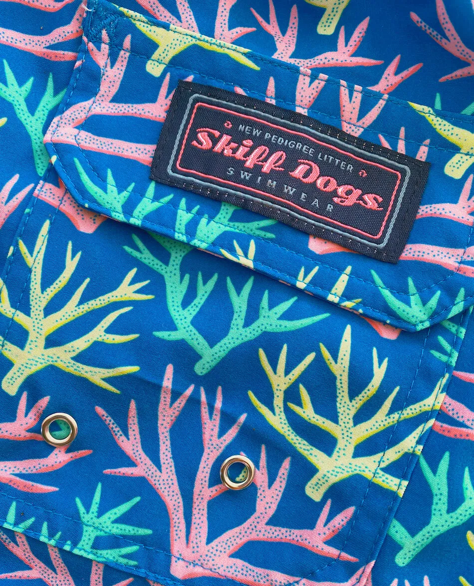 Key Largo Coral: Swim Trunks - Blue