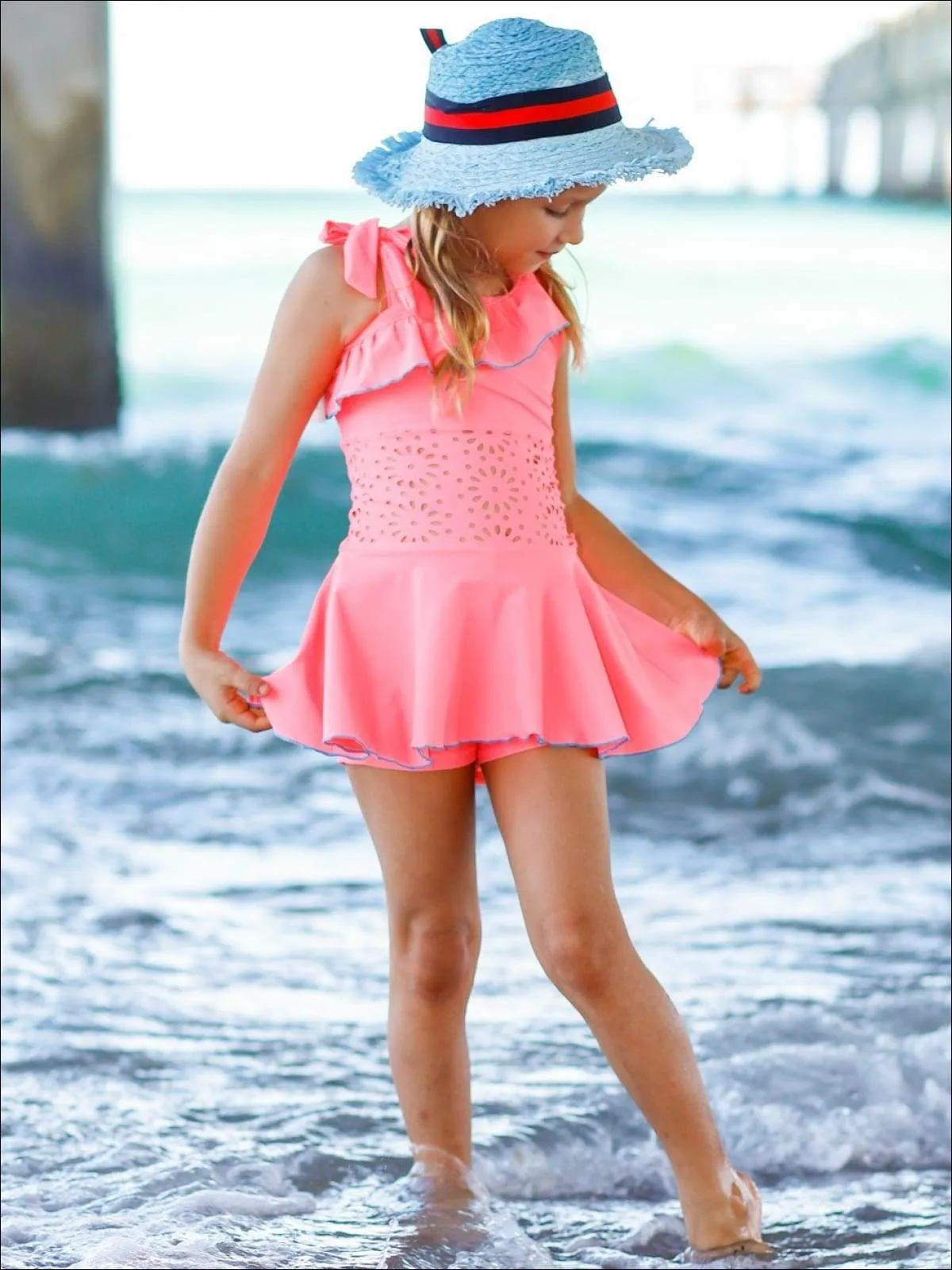 Life By The Sea Lace Skort One Piece Swimsuit