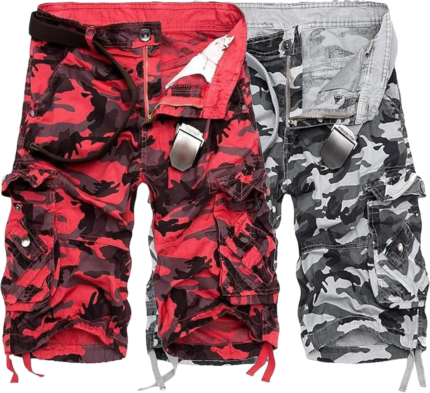 Men's Casual Cotton Camouflage Cargo Shorts Lightweight Multi Pocket Hiking Shorts Knee Length Camo Pant No Belt