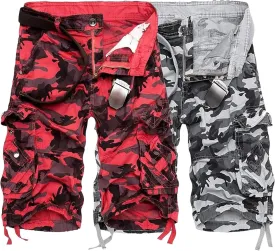 Men's Casual Cotton Camouflage Cargo Shorts Lightweight Multi Pocket Hiking Shorts Knee Length Camo Pant No Belt