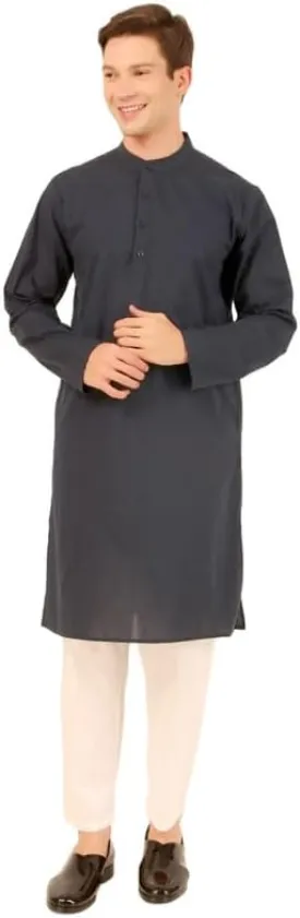Men's Pure Cotton Solid Indian Kurta Pajama Set Mandarin Collar Daily Wear Casual Yoga Dress