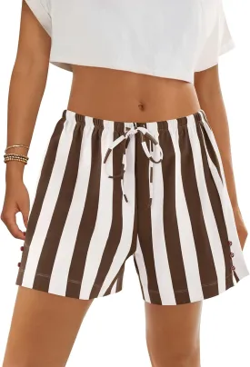 MEROKEETY Women's 2025 Summer Beach Lounge Shorts Casual Striped High Waisted Sleep Pajama Shorts