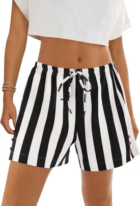 MEROKEETY Women's 2025 Summer Beach Lounge Shorts Casual Striped High Waisted Sleep Pajama Shorts