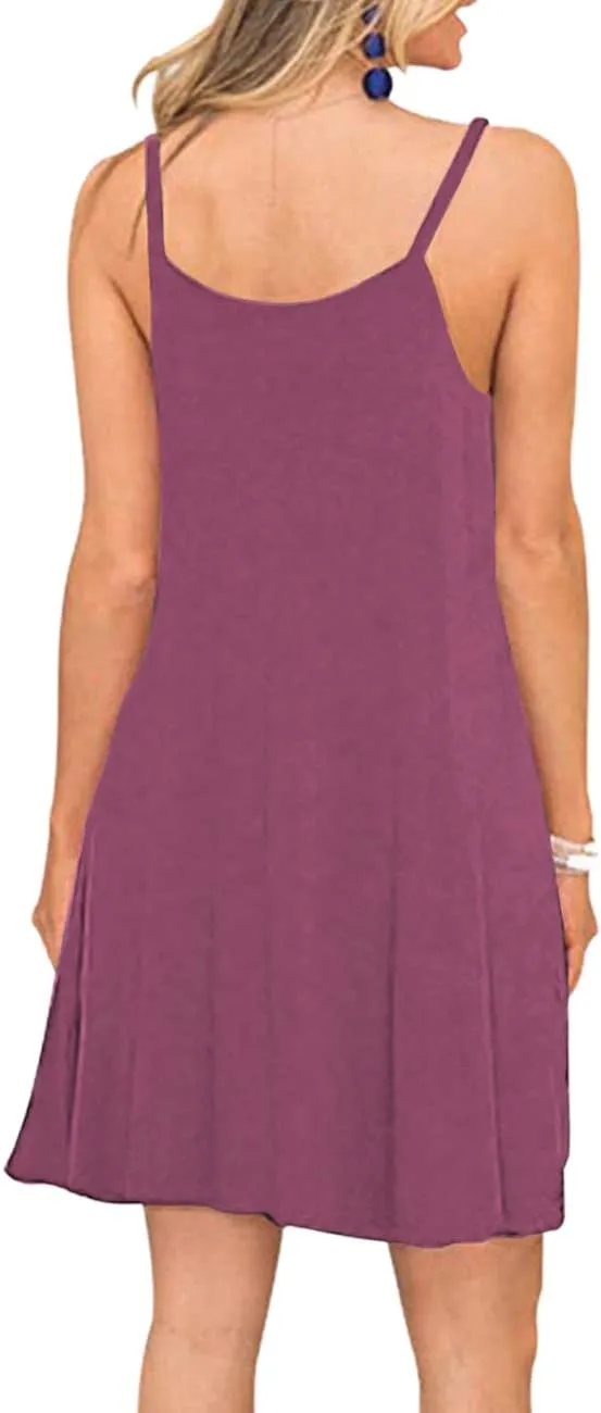 MISFAY Women's Summer Spaghetti Strap Casual Swing Tank Beach Cover Up Dress with Pockets