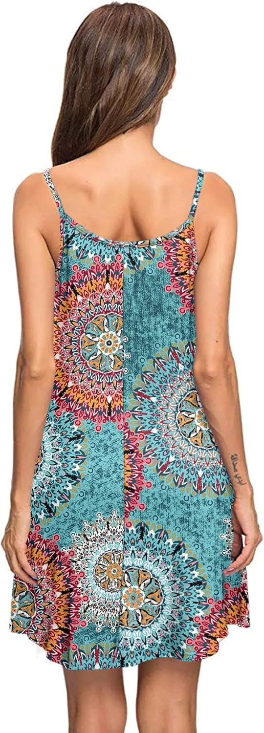 MISFAY Women's Summer Spaghetti Strap Casual Swing Tank Beach Cover Up Dress with Pockets