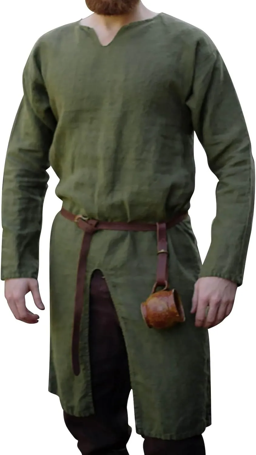 Miyaomn Mens Renaissance Tunic Cotton Linen Pirate Viking Retro Medieval Henley Shirts Gothic Victorian Halloween Costume Top