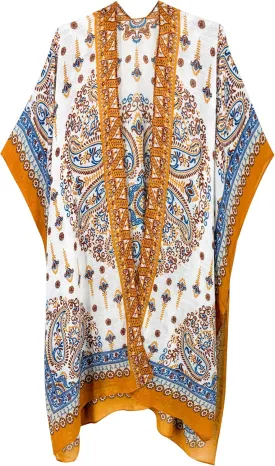Moss Rose Women's Beach Cover up Swimsuit Kimono with Bohemian Floral Print, Loose Casual Resort Wear