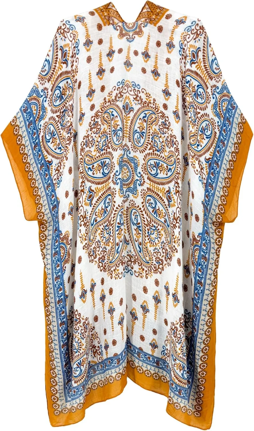 Moss Rose Women's Beach Cover up Swimsuit Kimono with Bohemian Floral Print, Loose Casual Resort Wear