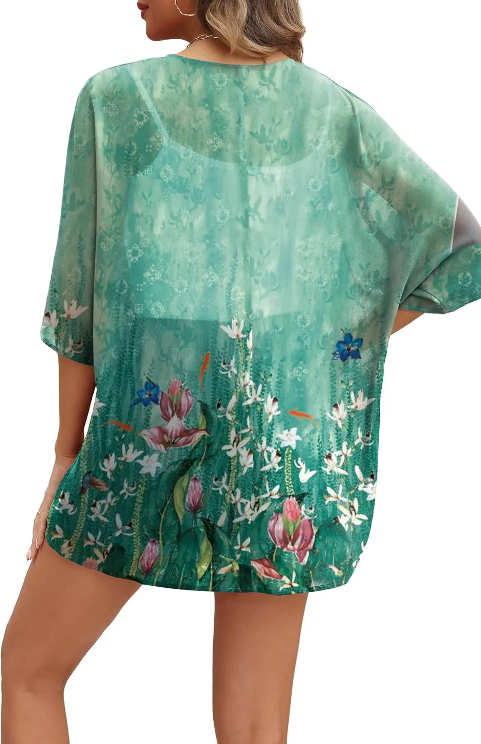 OFEEFAN Beach Cover Ups for Women 3/4 Length Sleeve Womens Tops Summer Cardigan Casual Blouses Loose Fit