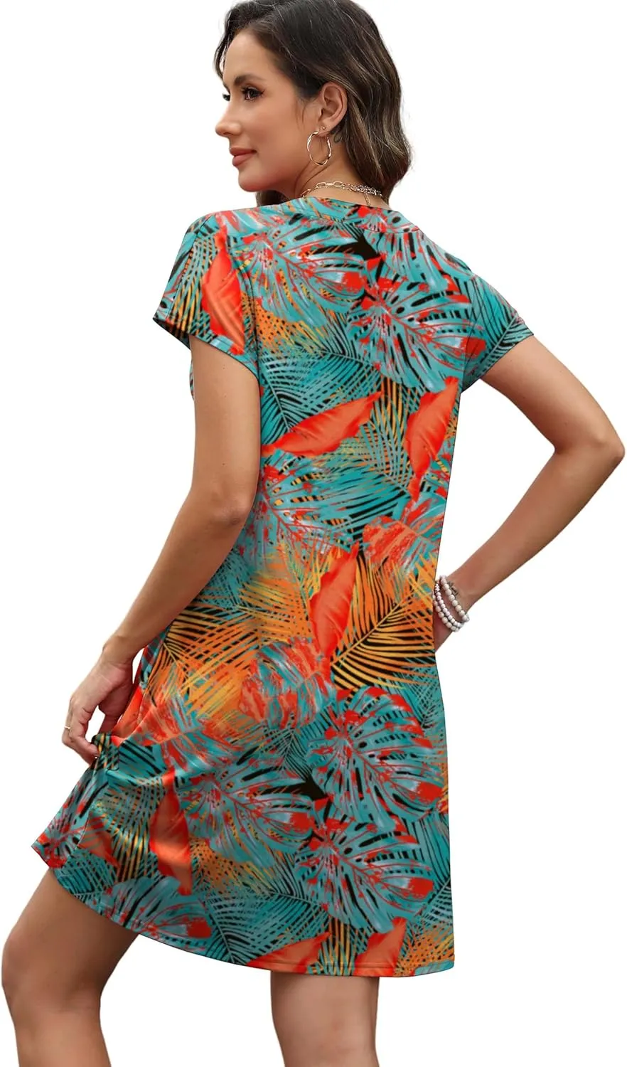 OFEEFAN Summer Dresses for Women Beach Cover Ups for Women with Pockets V Neck Swimsuit Loose Fit