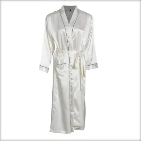 Off-White Solid Satin Long Night Gown