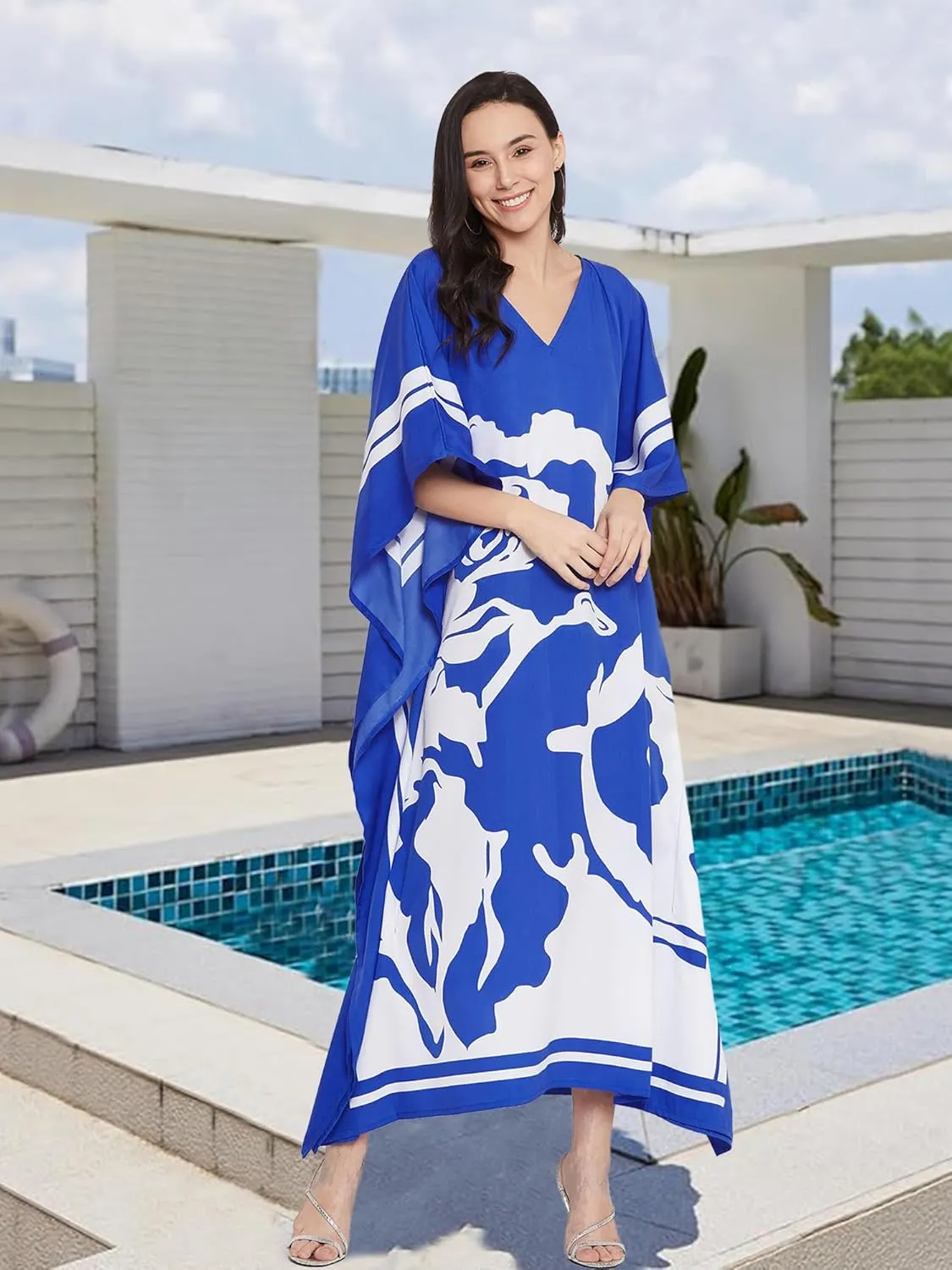 Oussum Kimono Maxi Dress Floral Long Kaftan Plus Size Caftan Gown