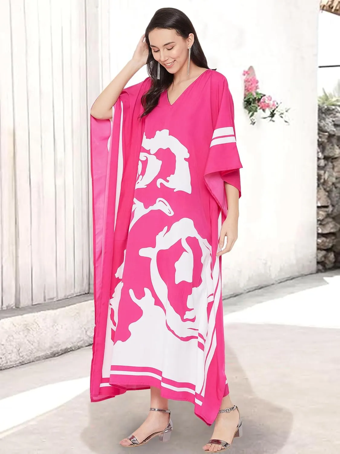 Oussum Kimono Maxi Dress Floral Long Kaftan Plus Size Caftan Gown