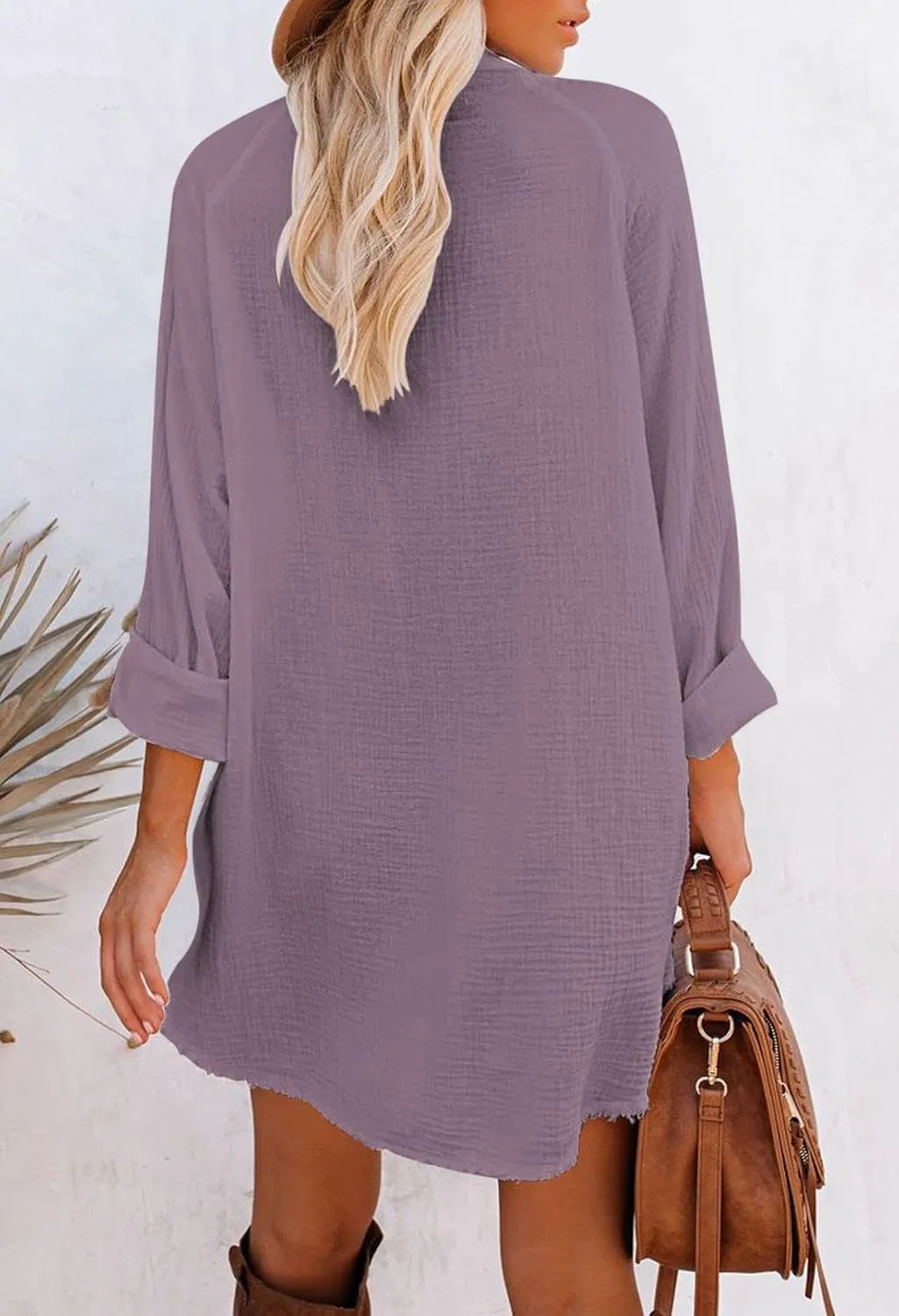 Pink Queen Women's V Neck Long Sleeve Button Down Blouse Tunic Shirt Mini Dress with Pockets