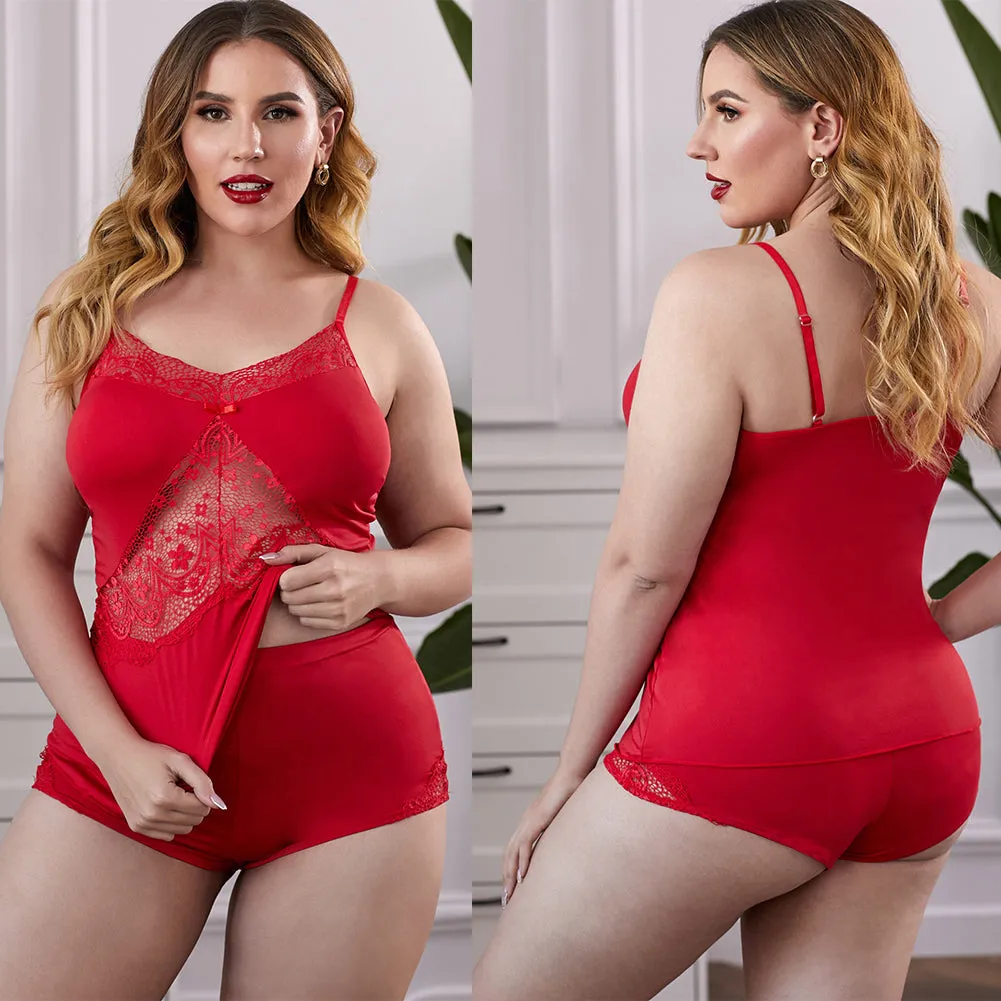 Plus Size Lace Camisole 2 Piece Pajamas Set