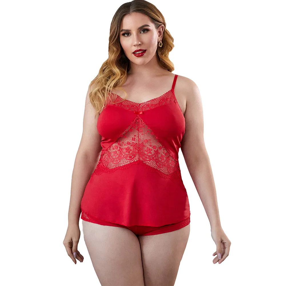 Plus Size Lace Camisole 2 Piece Pajamas Set