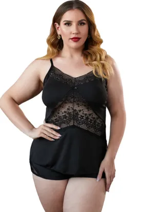 Plus Size Lace Camisole 2 Piece Pajamas Set