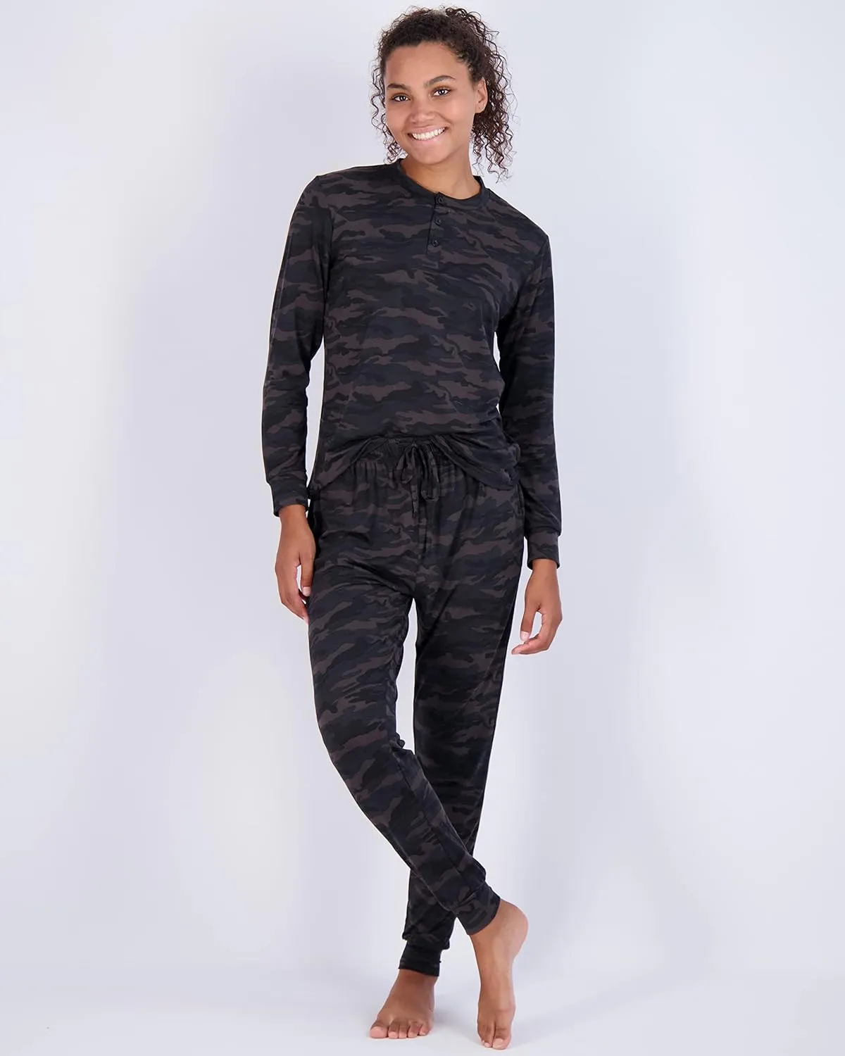Real Essentials 2 Pack: Women's Soft Long Sleeve Sleep Set - Comfortable Lounge Pull Over Hoodie and Henley Jogger