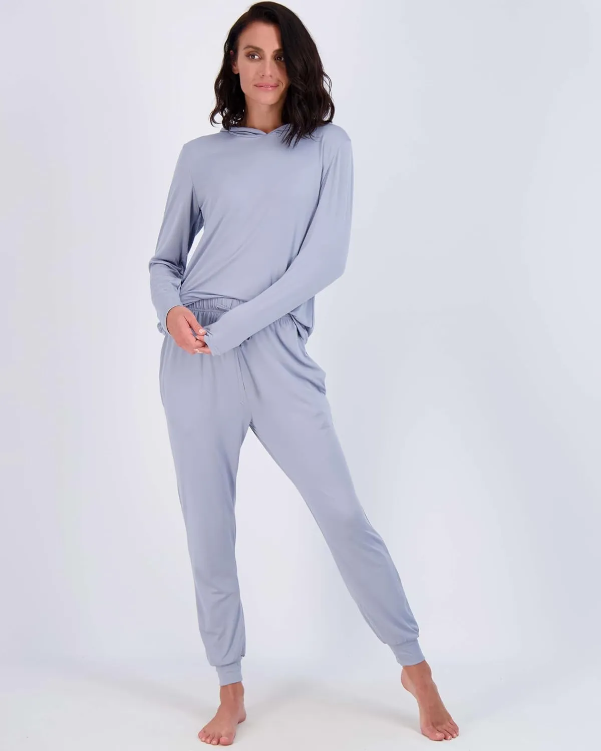 Real Essentials 2 Pack: Women's Soft Long Sleeve Sleep Set - Comfortable Lounge Pull Over Hoodie and Henley Jogger
