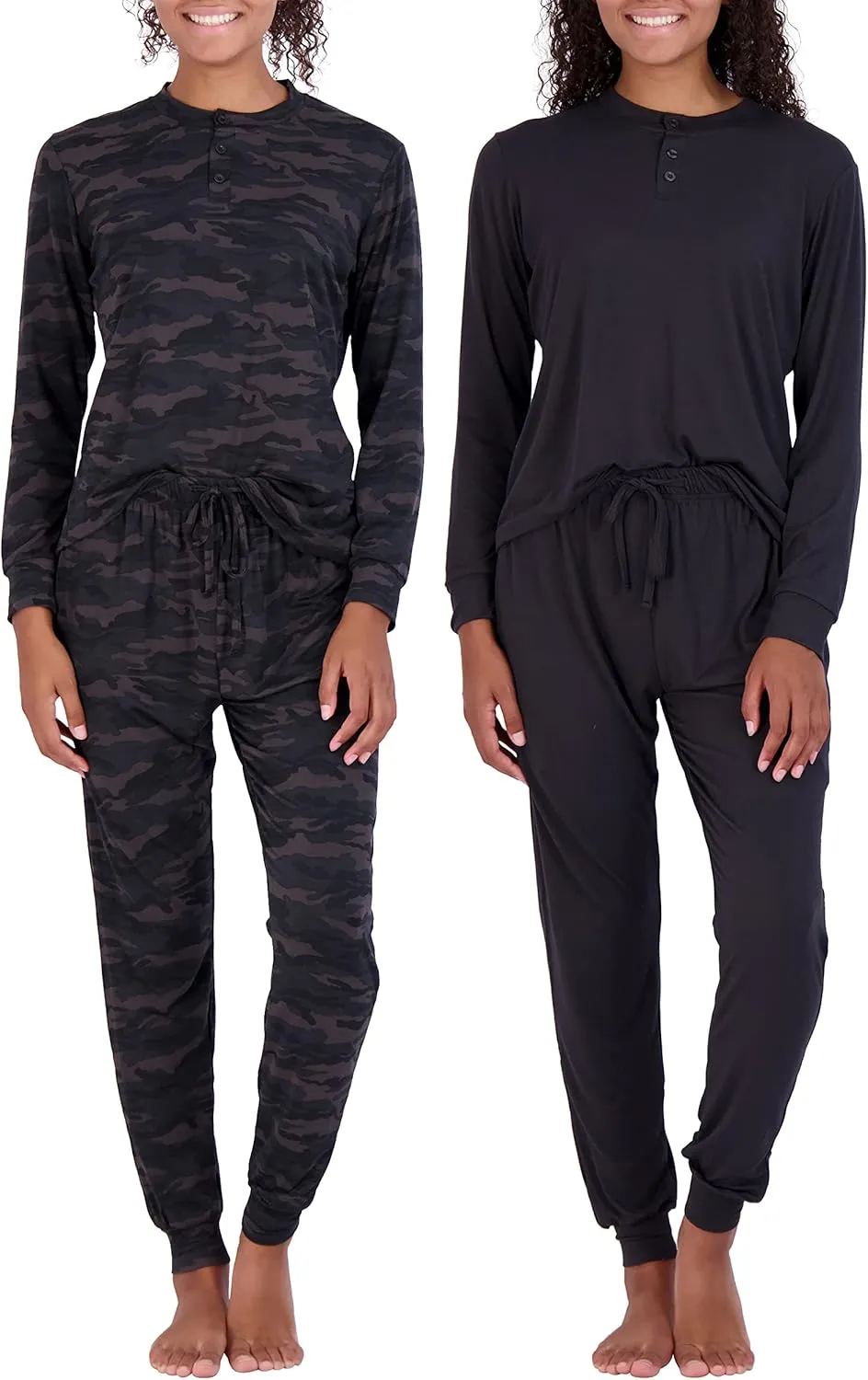 Real Essentials 2 Pack: Women's Soft Long Sleeve Sleep Set - Comfortable Lounge Pull Over Hoodie and Henley Jogger